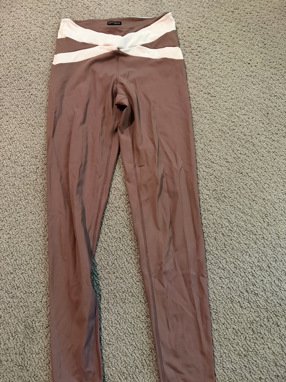 Language Mauve-Brown Leggings with Cream Crossover Waist